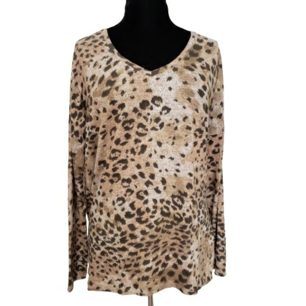 Animal Print Dolman Sleeve Plunge V Neckline Stretchy Sweater XL by‎ Westbound